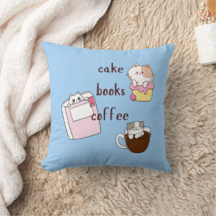Cojín Decorativo Libros Café Gatos