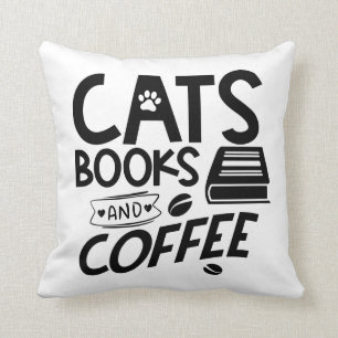 Cojín Decorativo Libros de gatos Libros de café Lecturas de Gato C