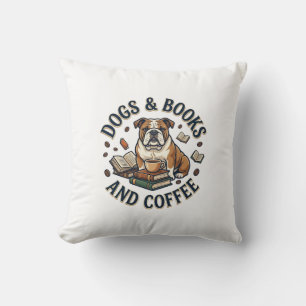 Cojín Decorativo Libros de perros Café Bulldog Taza apilada_1