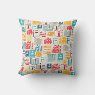 Cojín Decorativo Libros de todos los colores del patrón retro