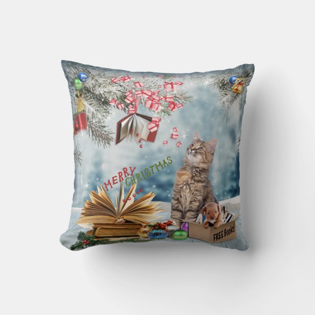 Cojín Decorativo Libros gratis para Navidades (Anverso)