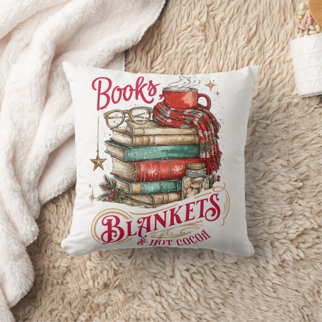 Cojín Decorativo Libros, mantas y chocolate caliente (Manta)