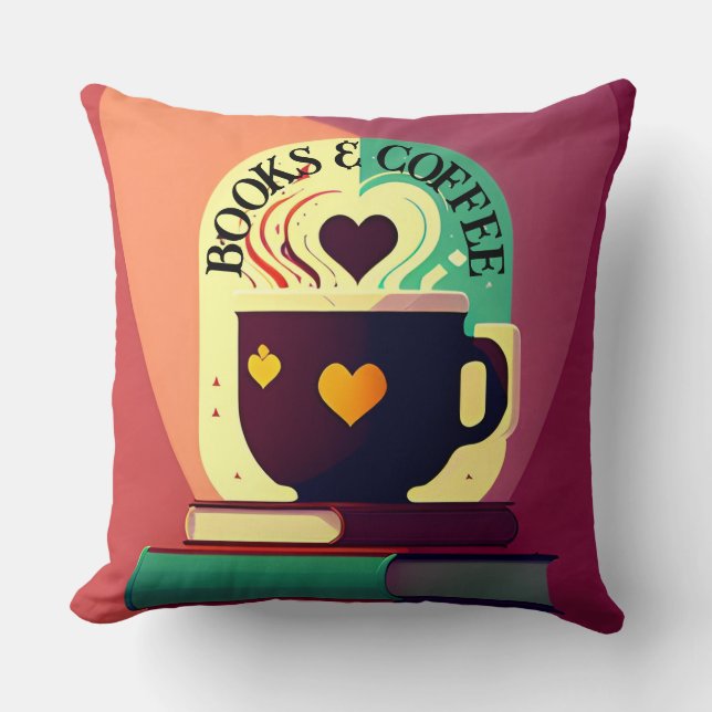 Cojín Decorativo Libros Y Café (Anverso)