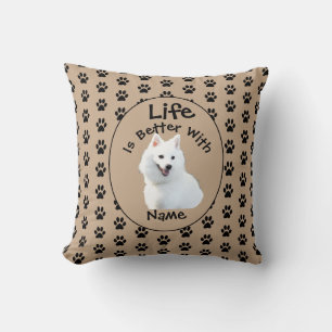 Cojín Decorativo Life Better Dog Japanese Spitz Añadir nombre a tu