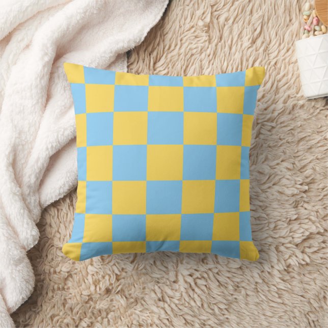 Cojín Decorativo Light Blue Yellow Checkerboard Pillow (Manta)