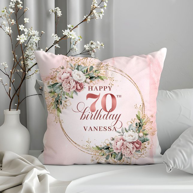 Cojín Decorativo Light Pink Shimmering Floral Pillow 70th Birthday  (Light Pink Shimmering Floral Pillow 70th Birthday Pillow)