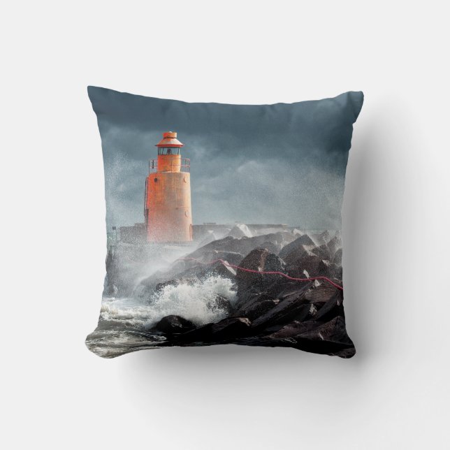 Cojín Decorativo LIGHTHOUSE naranja EN ROCK (Anverso)