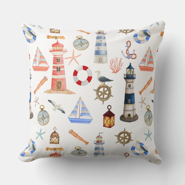 Cojín Decorativo Lighthouse Sailboat Ocean Adventure (Anverso)