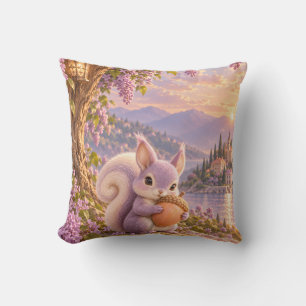 Cojín Decorativo Lila Ardilla Bellota Wisteria Lago Montaña