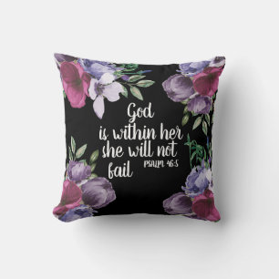 Cojín Decorativo Lila Floral Púrpura Negro Dios Cristiano Está Dent