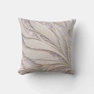 Cojín Decorativo Lila Marfil Ilusión de Relieve de Pluma Fluyente