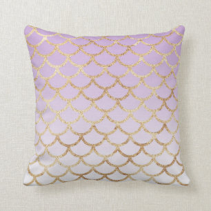 Cojín Decorativo Lila Purpura Dorado Sirena Brillo Chispas