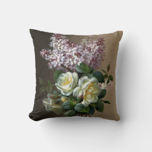 Cojín Decorativo Lila Púrpura Francesa Rosa Blanca Botánica Floral