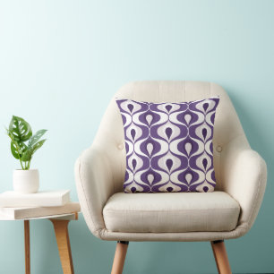 Cojín Decorativo Lila Púrpura y Blanco Patrón Óvalo Ogee