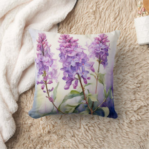 Cojín Decorativo Lilac May Birth Flower Watercolor Púrpura Botánico
