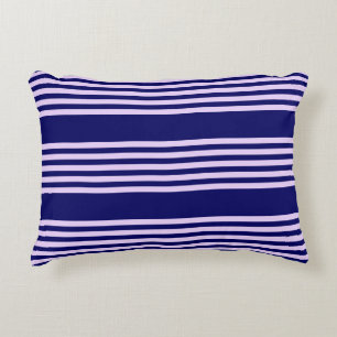 Cojín Decorativo Lilac púrpura y azul marino cinco rayas patrón