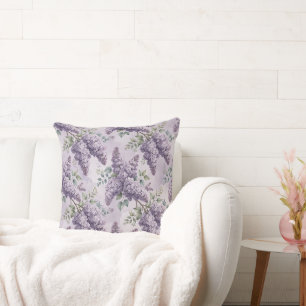 Cojín Decorativo Lilas Flores de Lila Verde Salvia Lavanda Polvorie