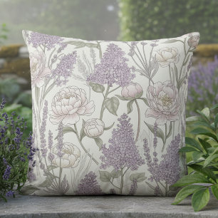 Cojín Decorativo Lilas Lavanda Peonía Pastel