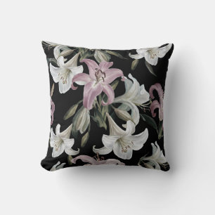 Cojín Decorativo Lilies, blanco rosado, estampado floral.