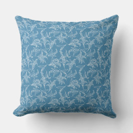 Cojín Decorativo Lilies-de-the-Valley blancos en azul