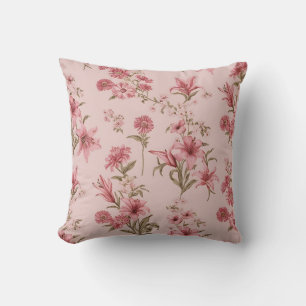 Cojín Decorativo Lilios Florales Vintage Rosa Cottagecore