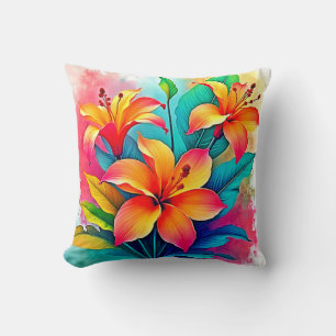 Cojín Decorativo Lilios Tropicales Vibrantes: Alma de Verano
