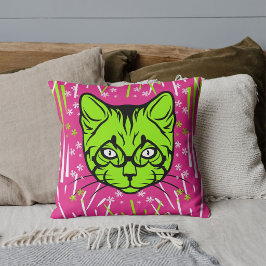 Cojín Decorativo Lima Rosa Blanco Negro Moderno Patrón de Gato Pers