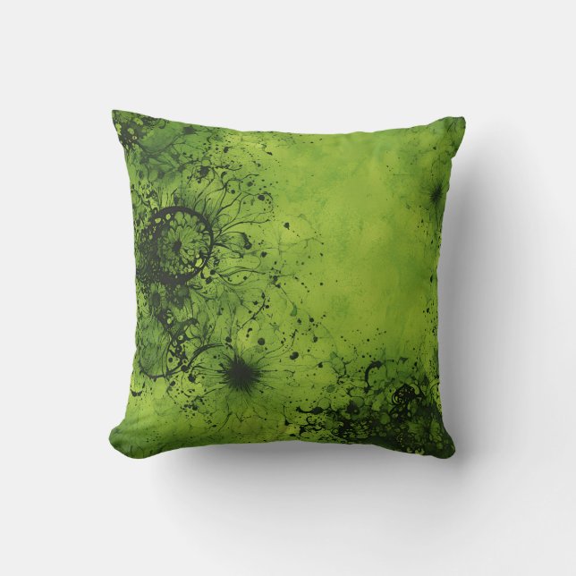 Cojín Decorativo Lima Verde Grunge con Acentos Negros (Anverso)