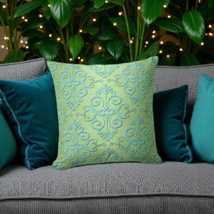 Cojín Decorativo Lima Verde y Damasco Fantasía Verde Azulado