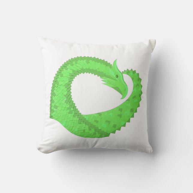 Cojín Decorativo Lime dragón de corazón verde sobre blanco (Anverso)