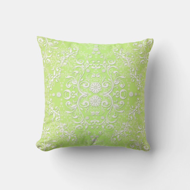 Cojín Decorativo Lime Green Chartreuse Floral Damask (Anverso)