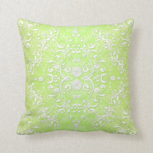 Cojín Decorativo Lime Green Chartreuse Floral Damask