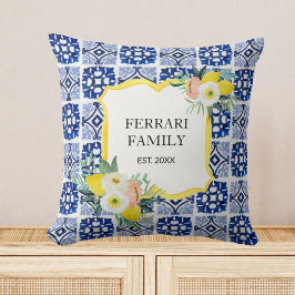Cojín Decorativo Limon Cítrico Azul Marino Italiano Mediterráneo