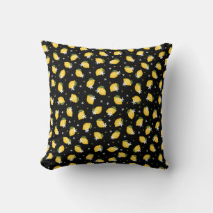 Cojín Decorativo Limón cítrico de frutas sobre fondo negro