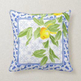 Cojín Decorativo Limón de verano sobre Azulejo azul y blanco portug