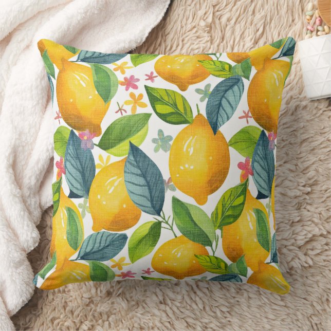 Cojín Decorativo limón en patrón amarillo (Manta)