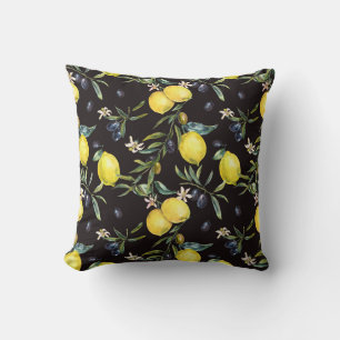 Cojín Decorativo Limón, ramas de olivo: patrón acuático.