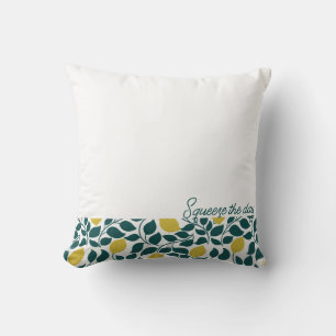 Cojín Decorativo Limón Squeeze the Day, cítrico dibujado a mano 