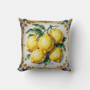 Cojín Decorativo Limoneros Cerámicos Vibrantes Italianos 