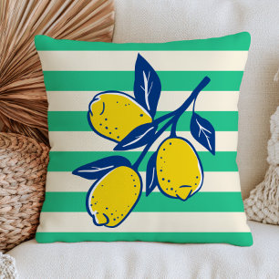 Cojín Decorativo Limones Amarillos sobre Franjas Verdes Fruta Cítri
