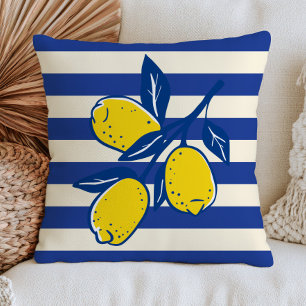 Cojín Decorativo Limones Fruta Cítrica Rayas Azules Mediterráneo