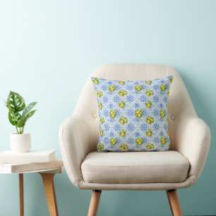 Cojín Decorativo Limones Mediterráneos Azules Amarillos Italianos A