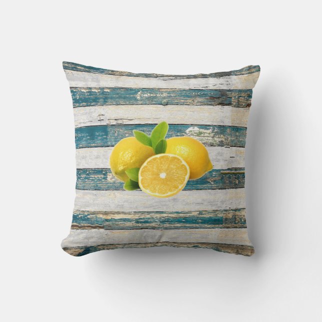 Cojín Decorativo Limones rústicos (azules) (Anverso)