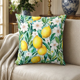 Cojín Decorativo Limones y Flores Blancas - Decoración de Campo Fra