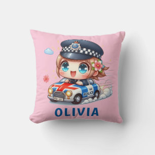 Cojín Decorativo Linda chica de la policía británica conduciendo un