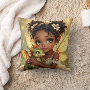 Cojín Decorativo Linda chica hada anime y dragón chibi