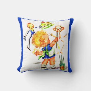 Cojín Decorativo linda niña pintando en la pared