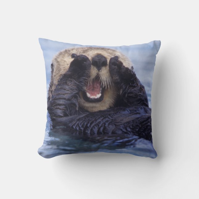 Cojín Decorativo Linda nutria marina | Alaska, EE. UU. (Anverso)