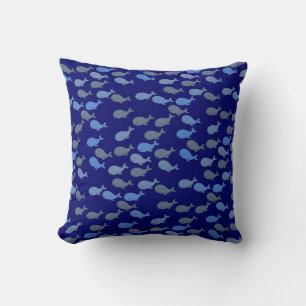 Cojín Decorativo lindas ballenas azules, patrón marino