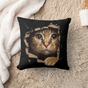 Cojín Decorativo Lindas miradas de gatito desde tela rasgada Gatos